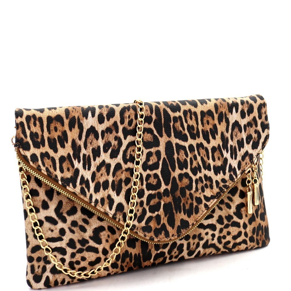 dune leopard clutch bag